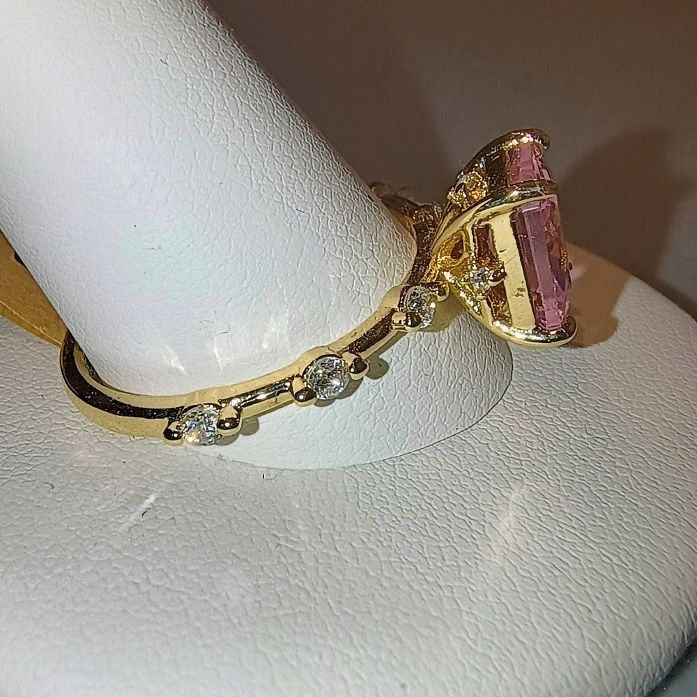 Princess Cut Pink CZ Ring – Gold Plated  Micro Inlay - Picture 8 of 10